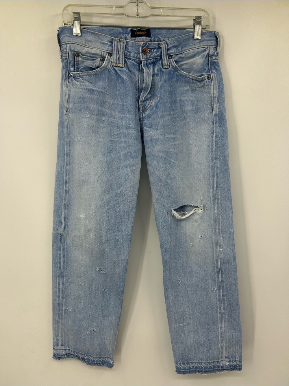 Chimala Light Wash Low Rise Jeans Distressed Straight Fit Cotton Buttonfly 25